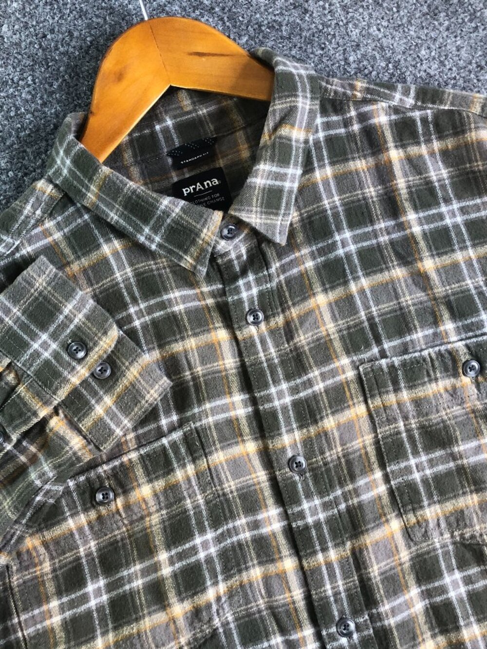 Prana Dolberg Flannel Shirt Mens XL Brown Organic Cotton Standard Button Plaid